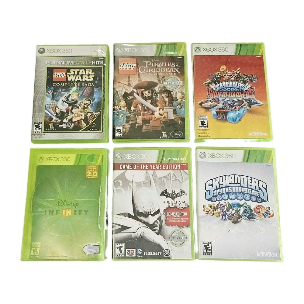 Xbox 360 Games Lot Of 6 Lego Pirates Of The Caribbean, Starwars, Batman, Skyland